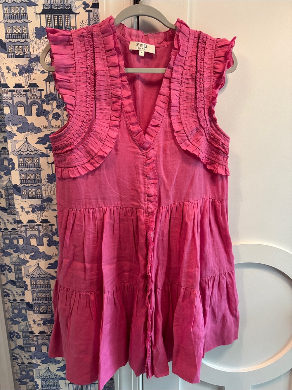 Sea Fuchsia Pink Ruffled Sleeveless Tiered Dress